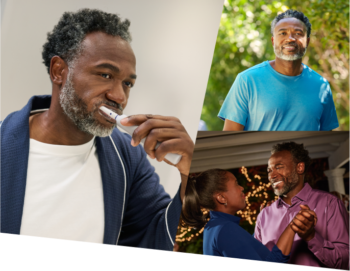Man enjoying life: taking a stroll, working, and dancing with loved one
