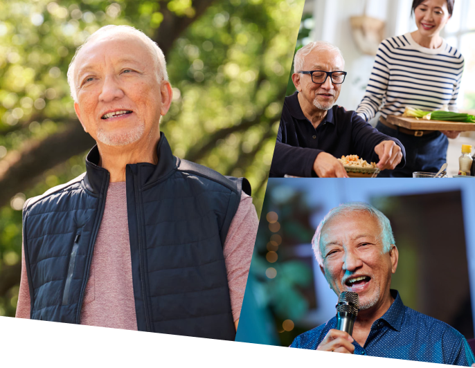 Man enjoying life: taking a stroll, cooking, and public speaking